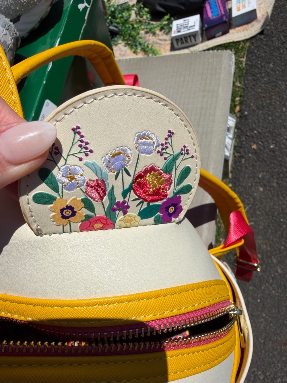 Disney Cream Floral Mini Backpack with Yellow Bow and Pink Zipper Accents - Picture 6 of 7